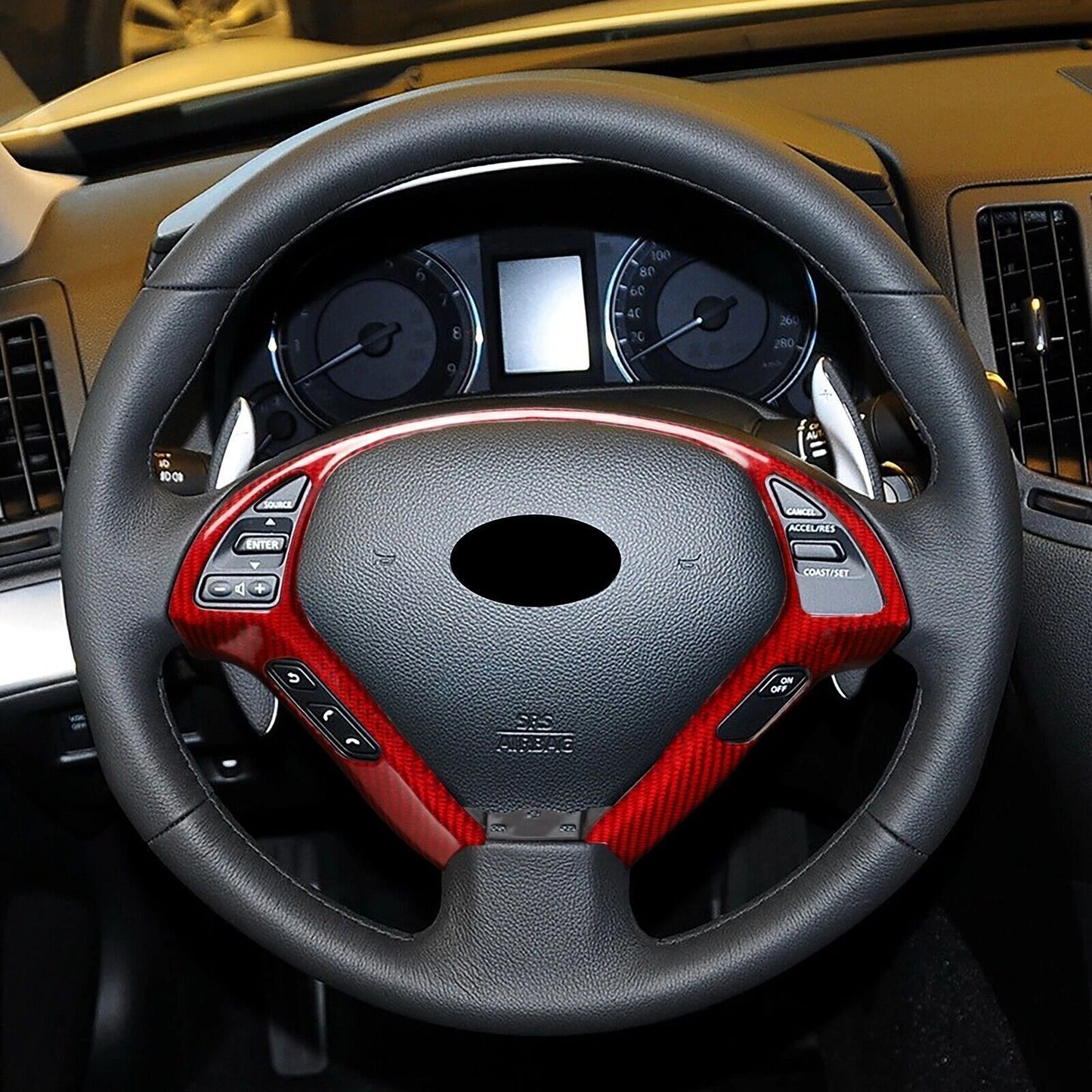 1x Steering Wheel Trim for Infiniti G37 EX37 G25 Q40 (2013-2015) Carbon Fiber Red