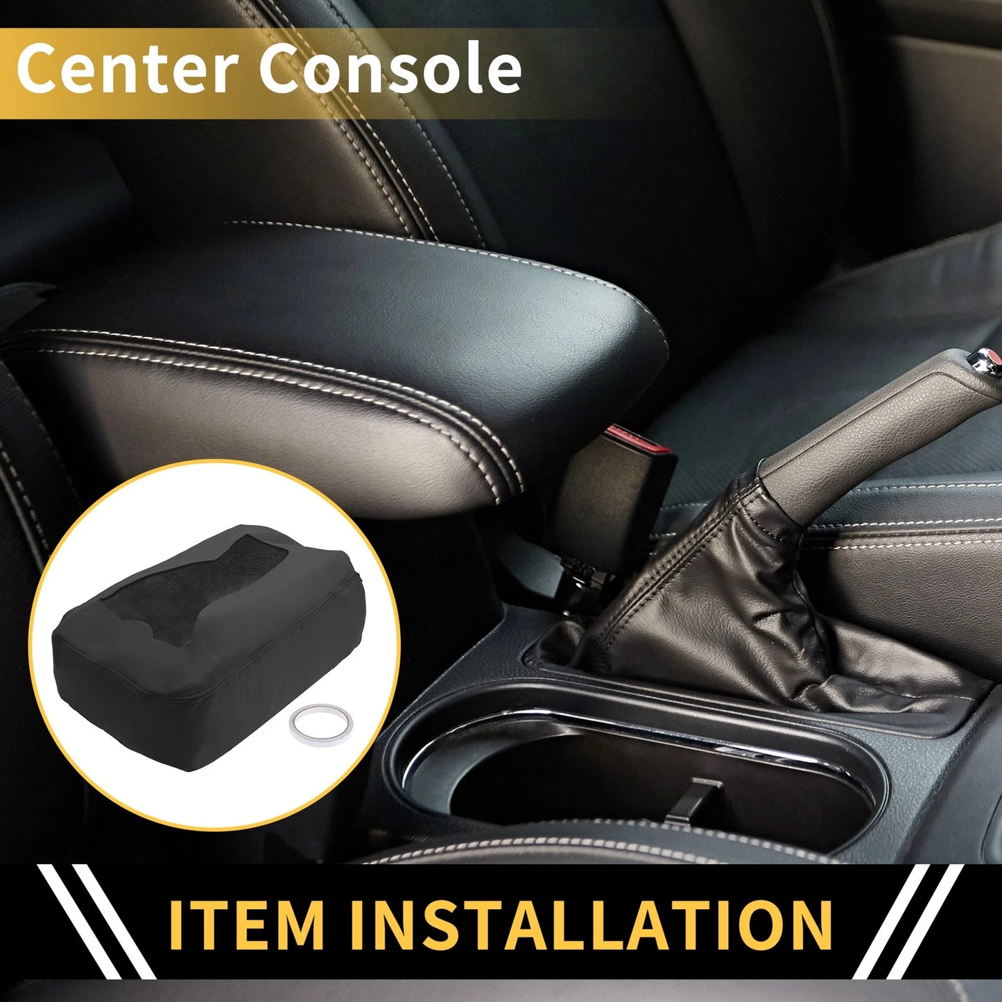Console Lid Armrest Cover for Chevrolet Microfiber Leather With Zipper Black