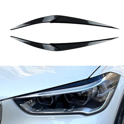 2 x Headlight Eyelid Trim Covers Carbon Fiber Look for BMW X1 (2016-2021)