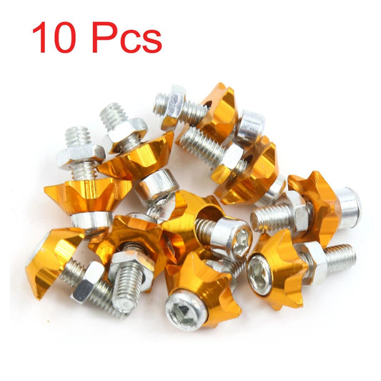 10 Pcs 6mm Thread Gold Tone License Plate Bolts Screws for Motorcycle Car