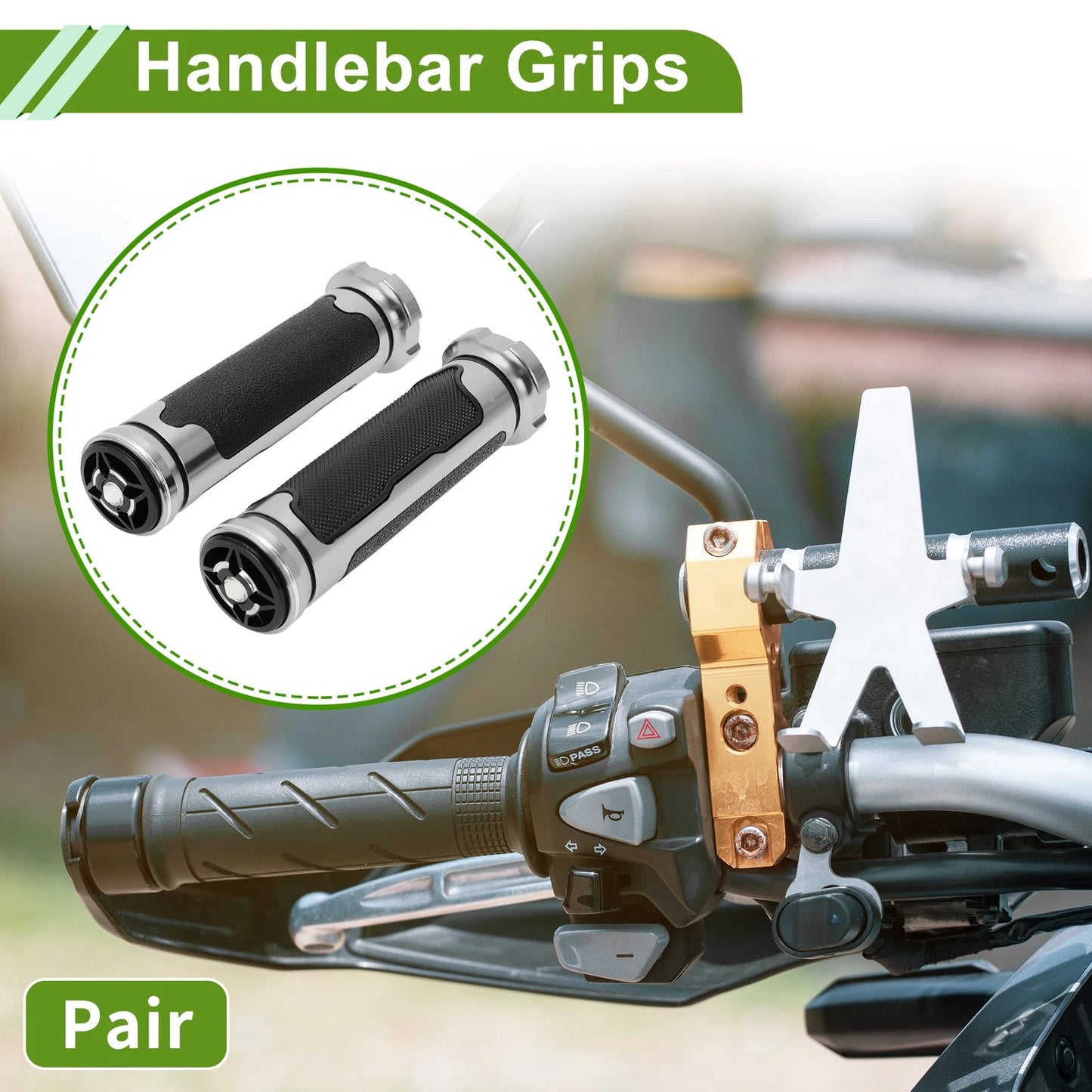 Grips / 7/8" 22mm Hand Grips Rubber Silver Tone for Motorcycle
