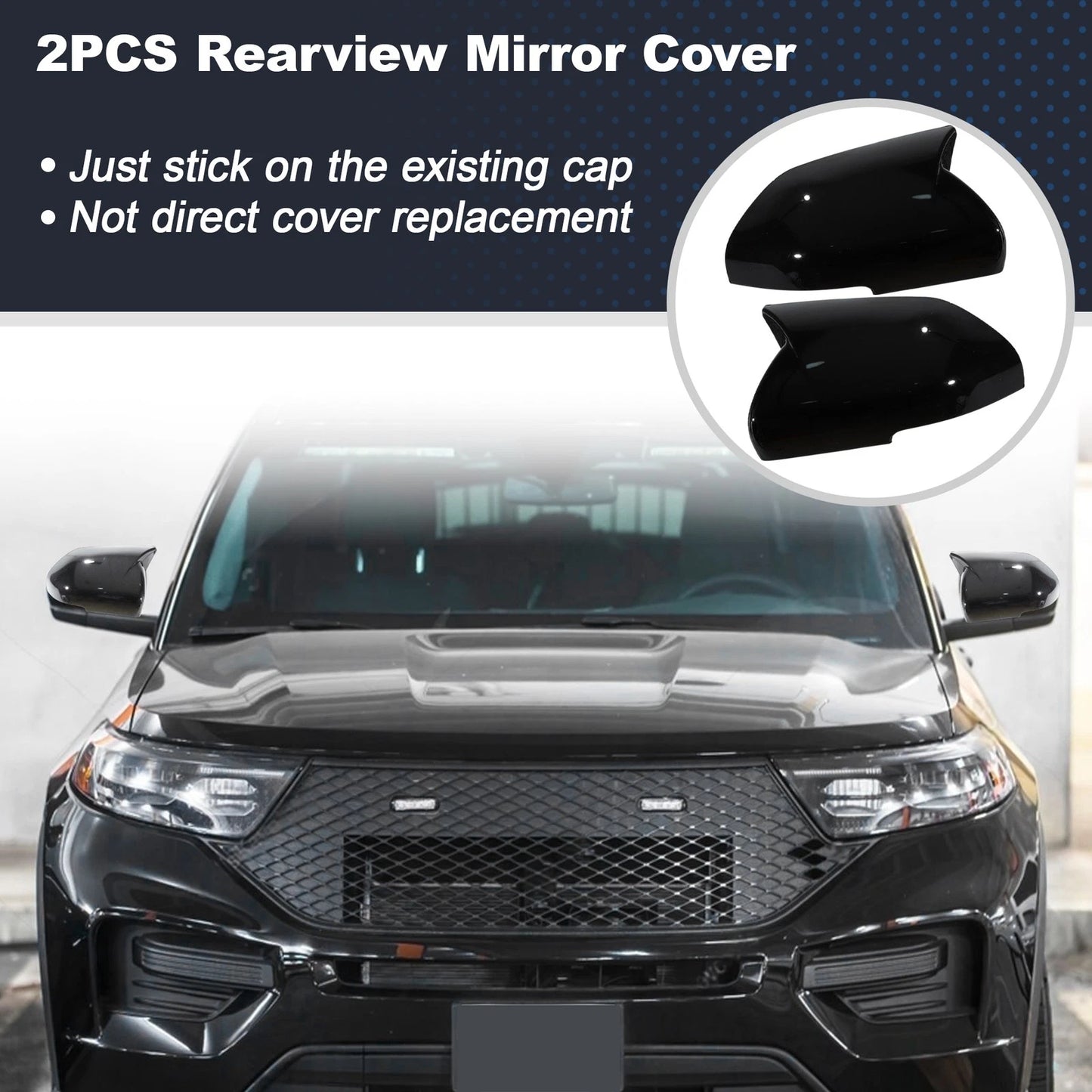 Left Right Side Ox Horn Rear View Mirror Covers for Ford Explorer (2020-2024)