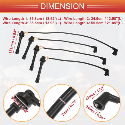 4 x Spark Plug Wire Ignition Coil Cable for Honda Civic (1992-1999)