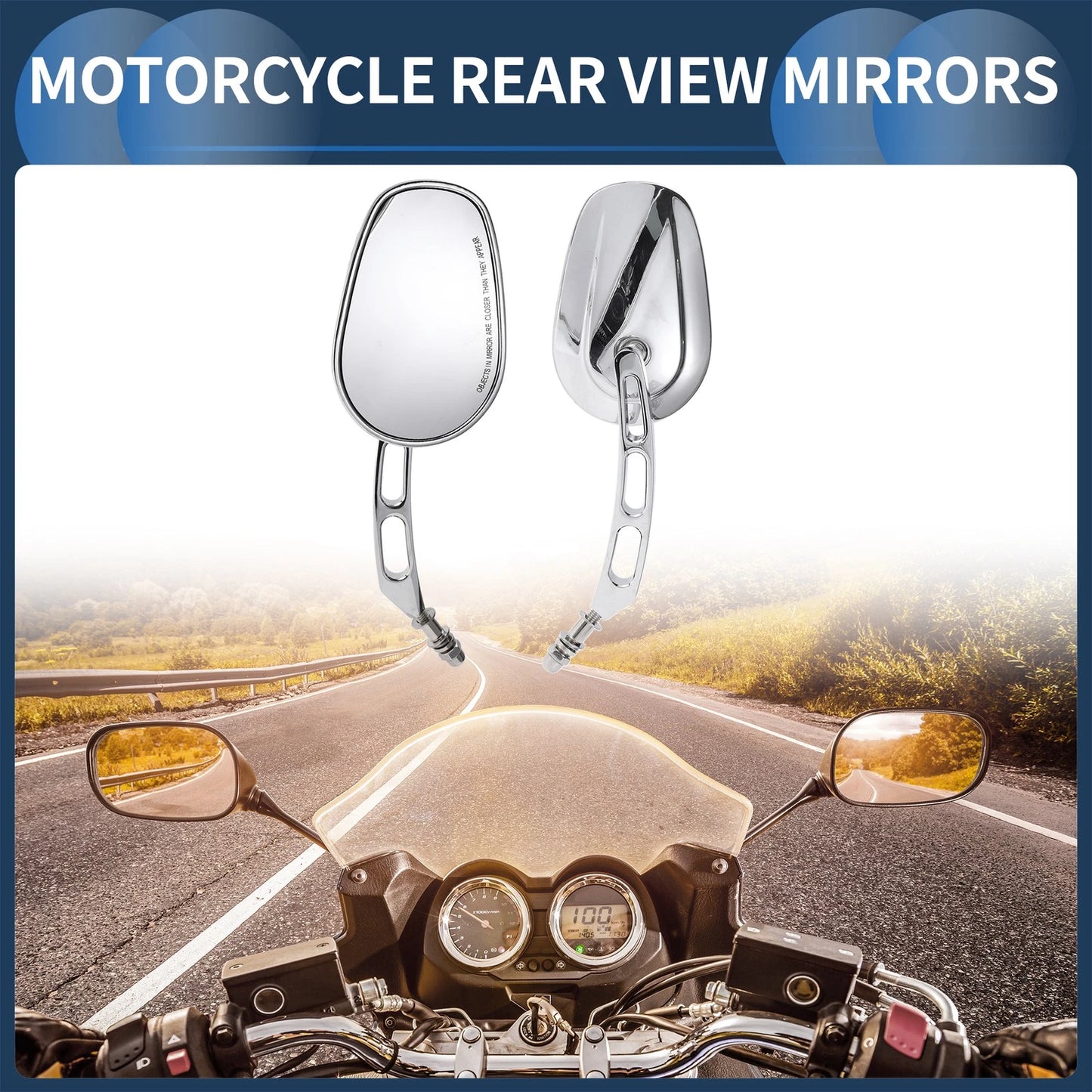Set Chrome Silver Tone Rear View Mirrors for Harley Dyna Road King (1994–2013)