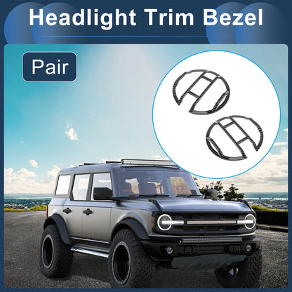Car Front Left & Right Headlight Trim Bezels for Ford Carbon Fiber Black