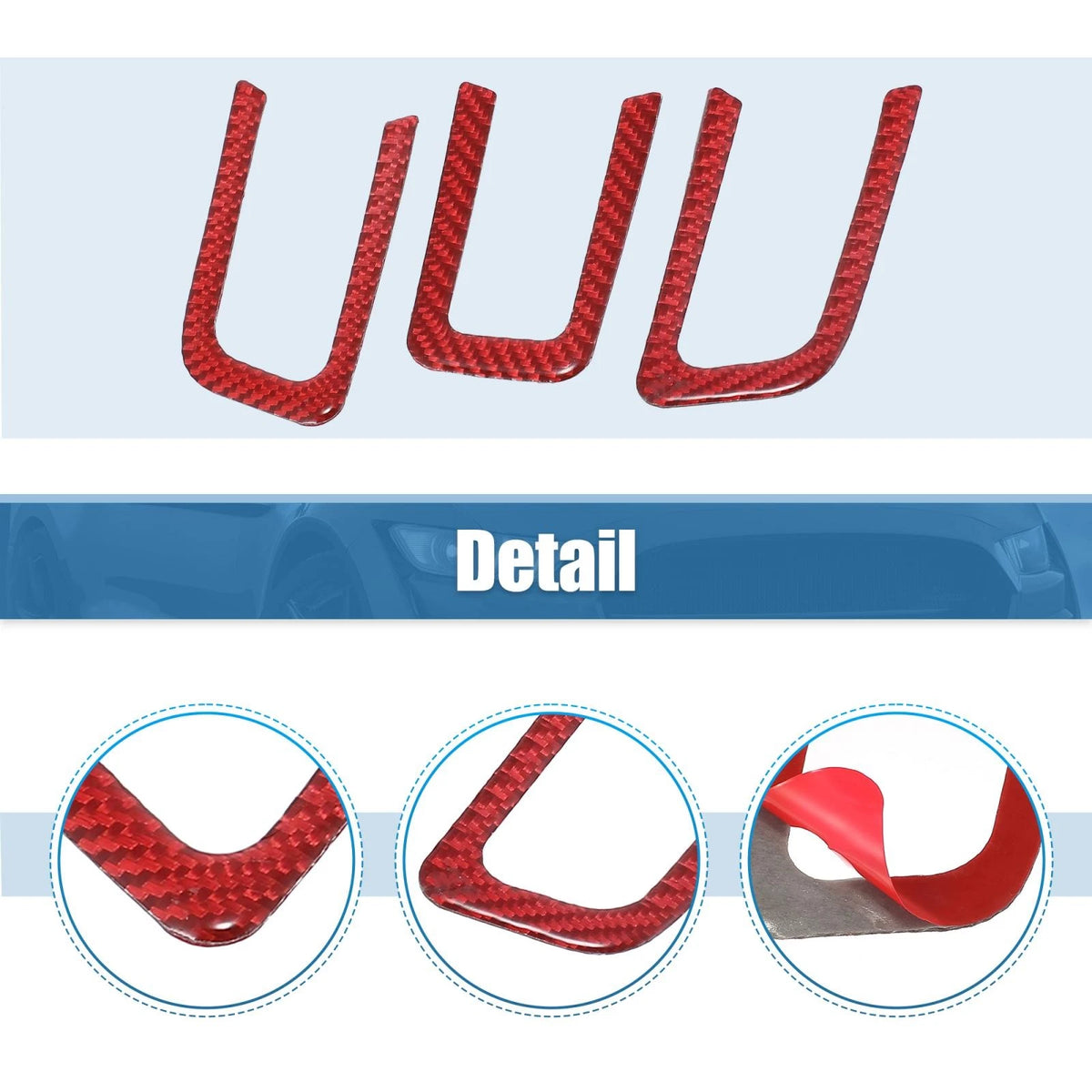 3 x Steering Wheel Insert Cover Trim Stickers for Ford Mustang (2015-2022)