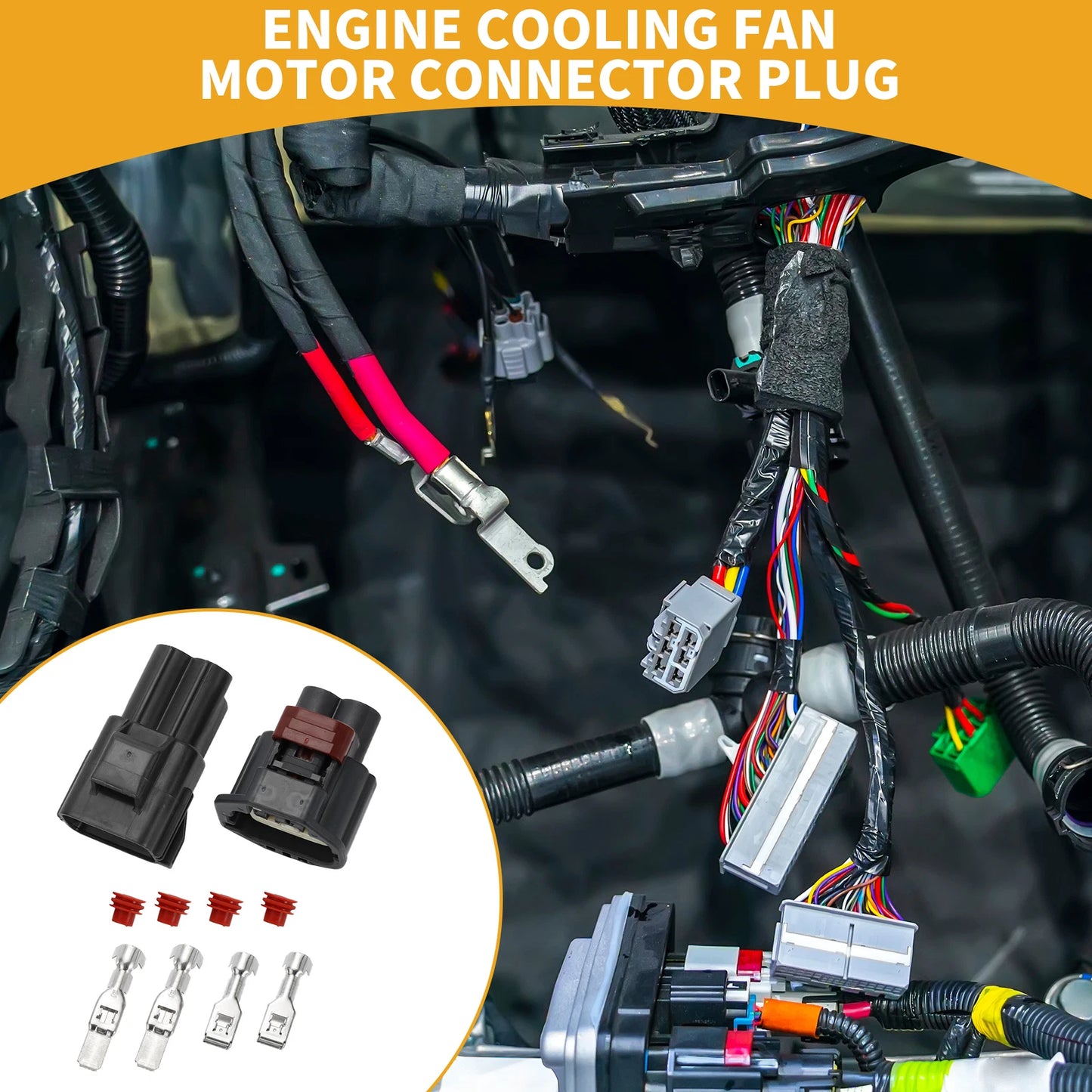 2 x Pin Engine Cooling Fan Motor Connector Plug for Ford