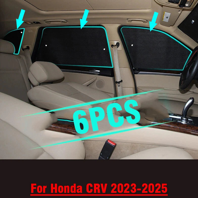 6 x Side Window Camp Black Silver Sunshade for Honda CR-V (2023–2025)