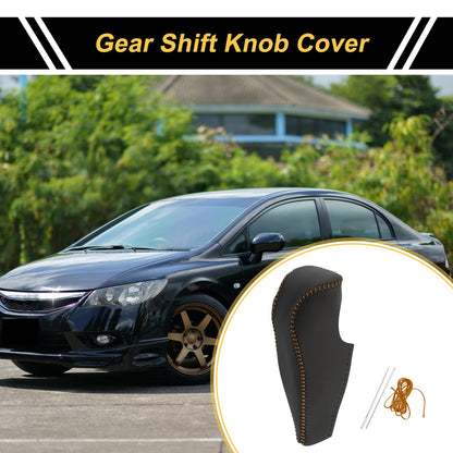Car Gear Shift Knob Cover for Honda Civic (2006-2011) - Black Brown Faux Leather