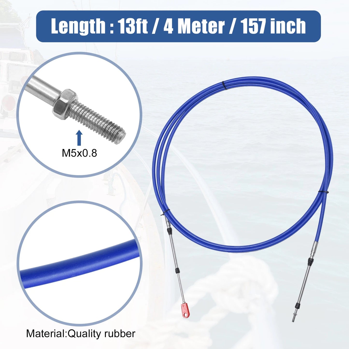 Marine Throttle Shift Control Box Cable with Clevis Blue for Boat