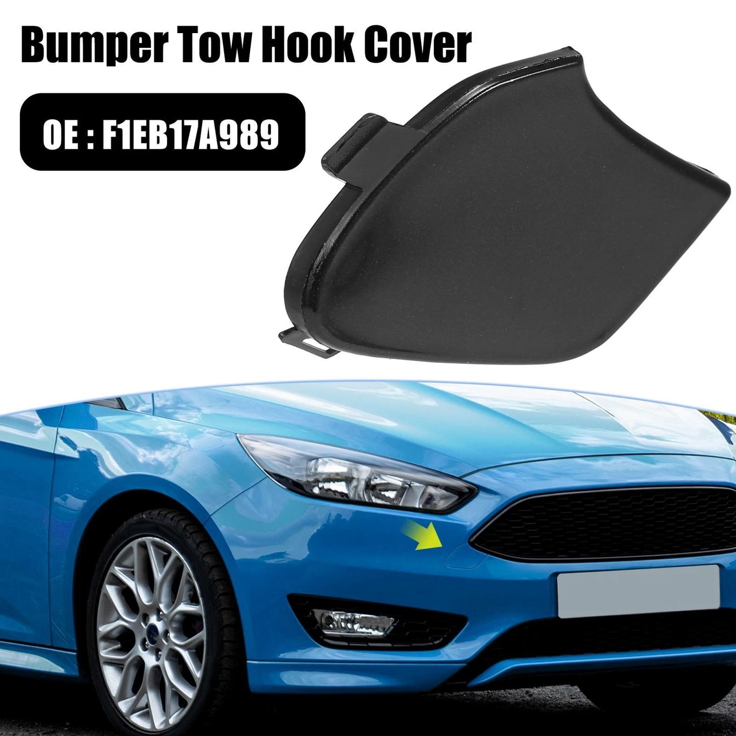 Black Front Bumper Tow Hook Eye Cover for Ford Focus MK3 (2014-2018)