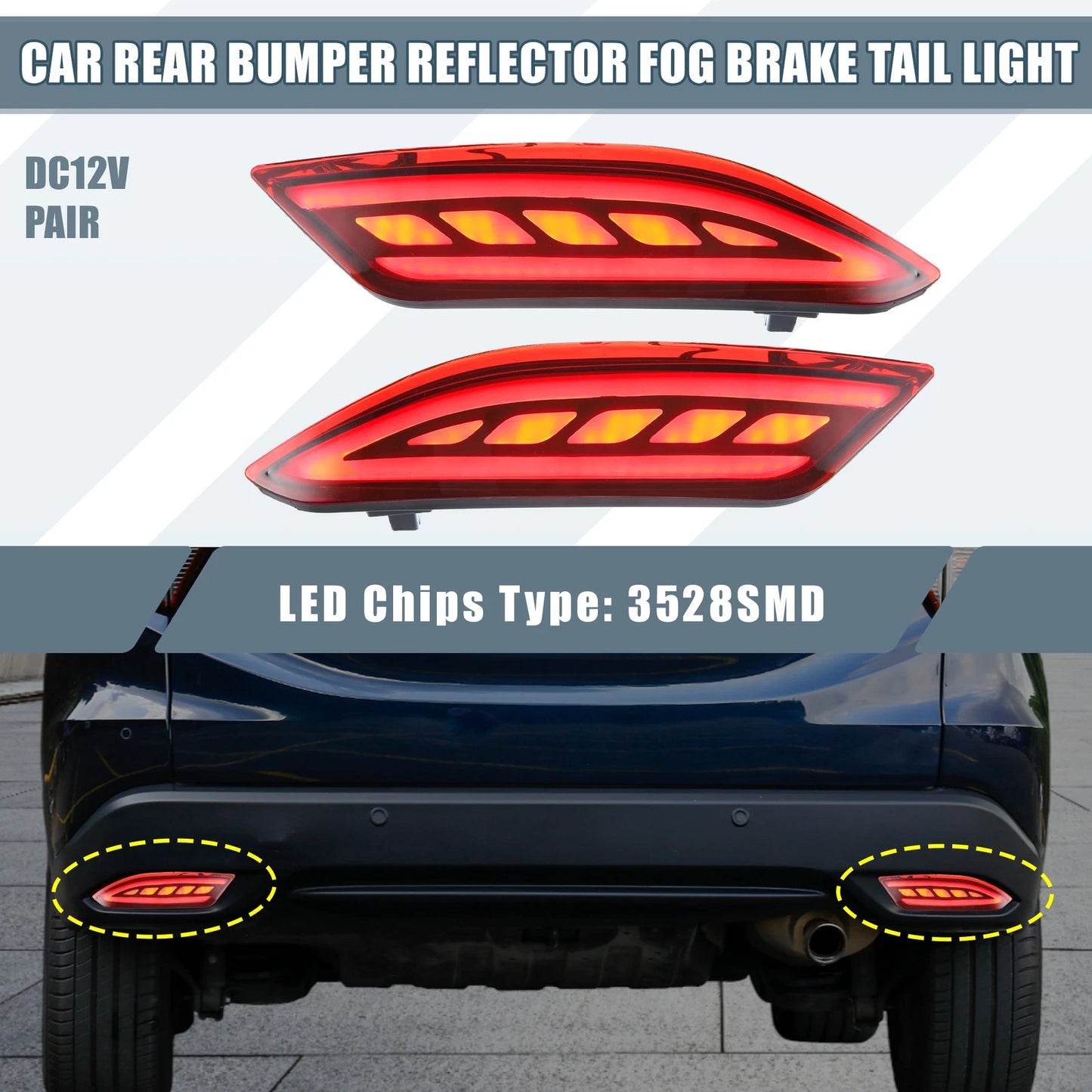 Rear Bumper Reflector LED Brake Turn Signal Lights for Honda HR-V (2016-2021)