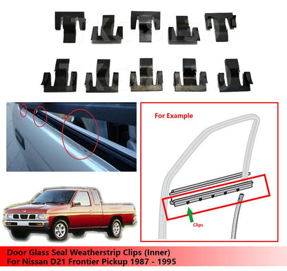 10 x Door Glass Seal Weatherstrip Clips for Nissan D21 (1987-1995)