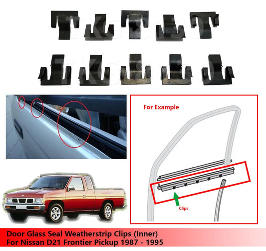 10 x Door Glass Seal Weatherstrip Clips for Nissan D21 (1987-1995)