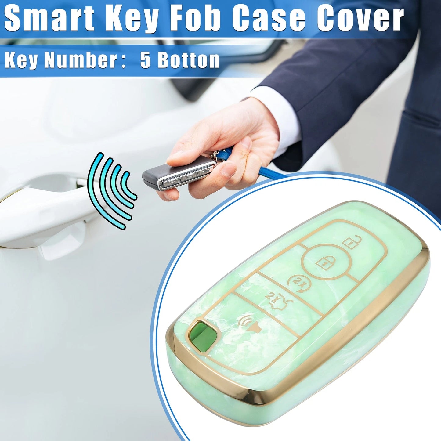 Key Fob Cover 5 Button for Ford Smart Key (Compatible) - Green