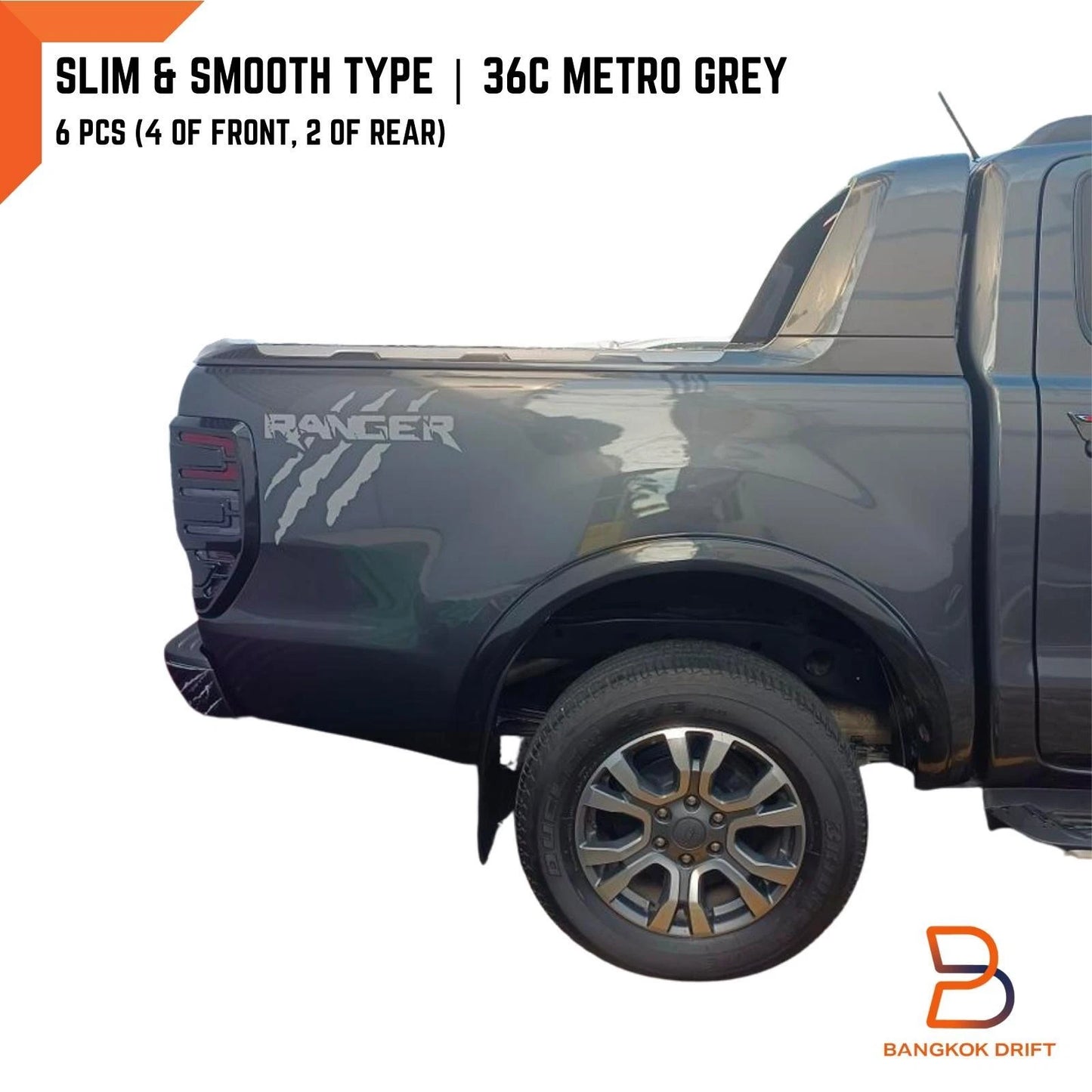 36C Metro Grey Slim Fender Flares for Ford Ranger T6 (2015-2018)