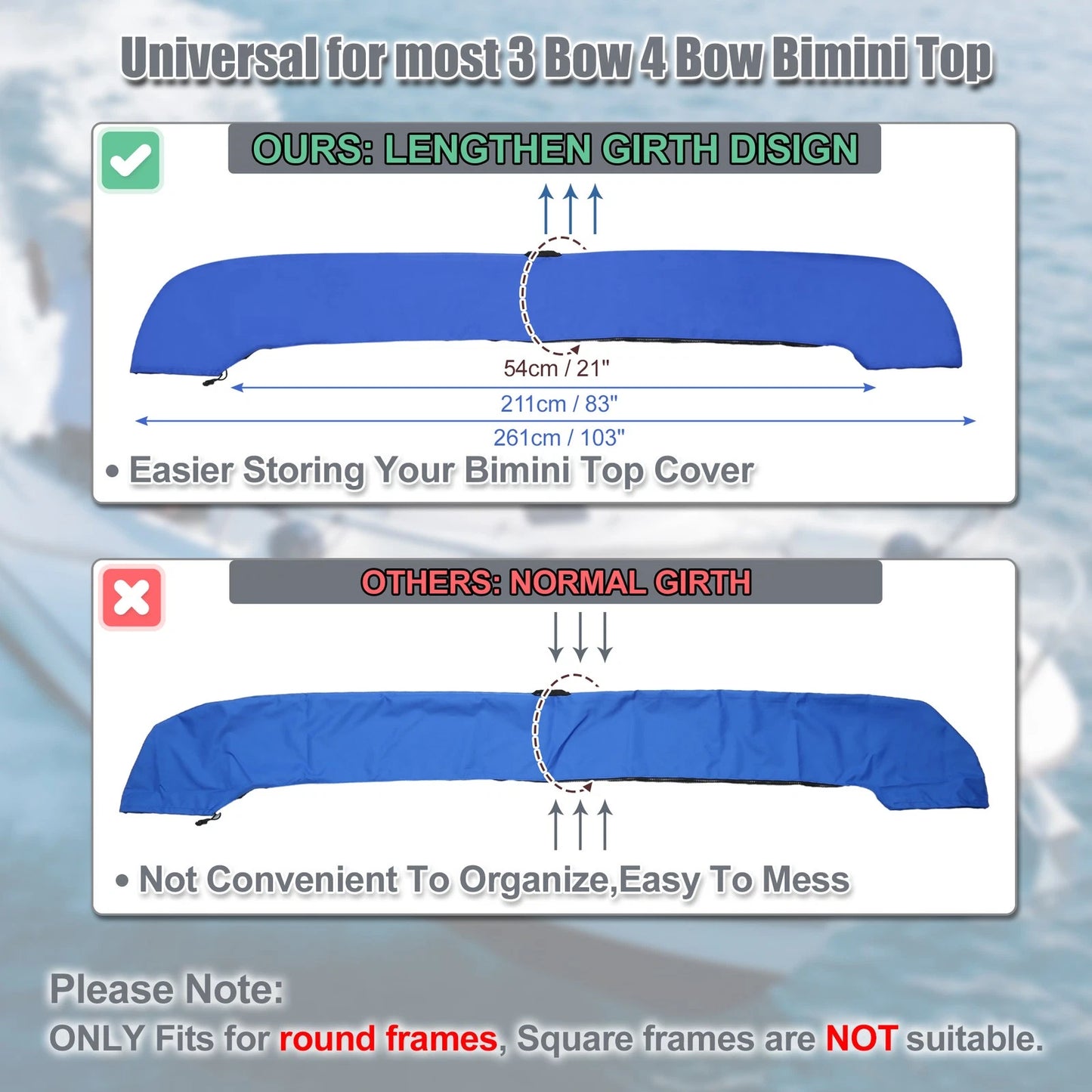 Boot Cover / 97-103" W / Boat Universal Bimini Top Storage for Boat