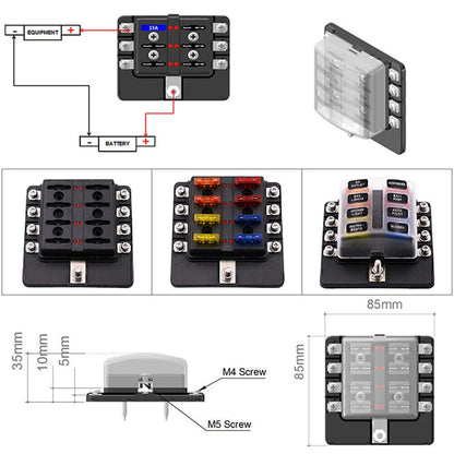 8 Way LED Fuse Box Block Holder for Universal Use