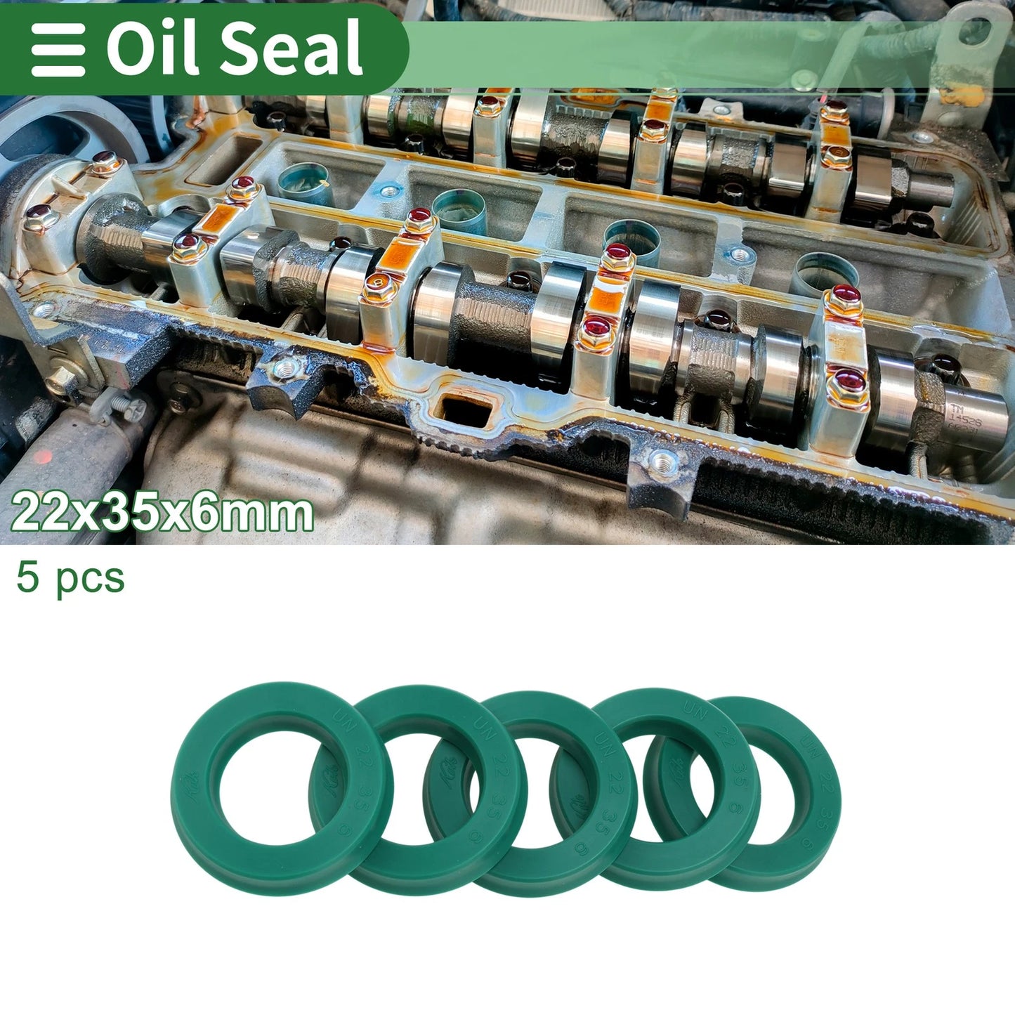 Oil Seal 5 Pcs / Rotary Shaft Seal TPU 22x35x6mm High Pressure Green