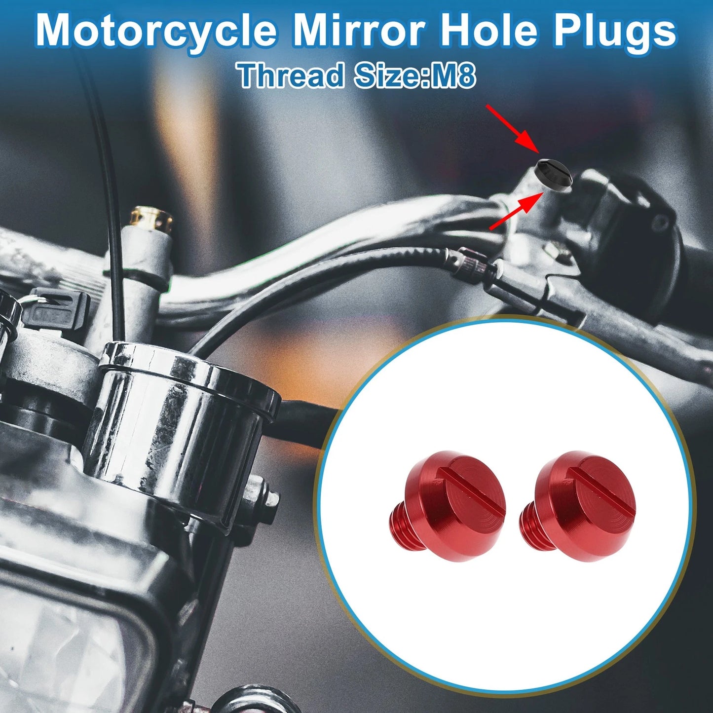 Right Hand M8x1.25 Motorcycle Mirror Hole Plugs Red Motorcycle Mirror Screws