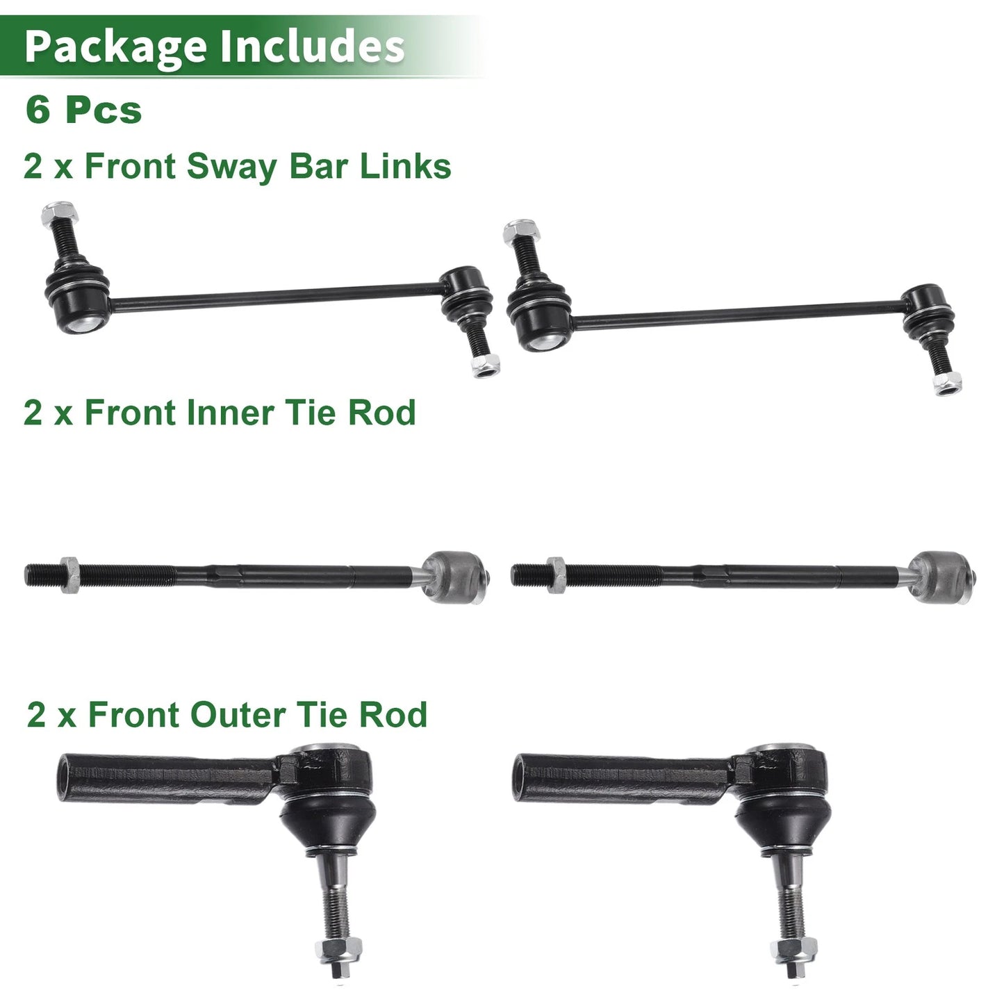 6 x Front Suspension Kit Tie Rod End Sway Bar Link for Dodge Journey