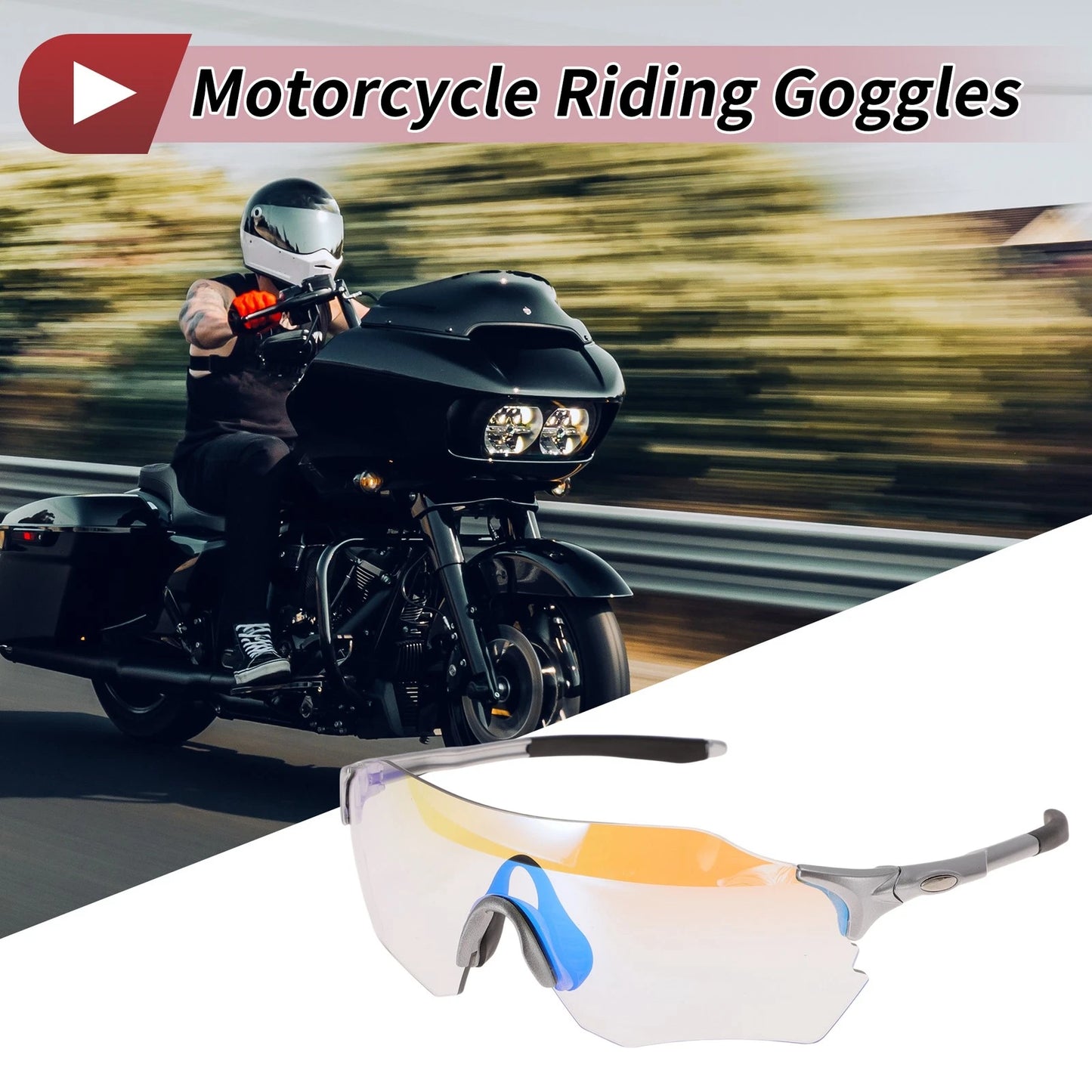 Motorcycle Riding Goggles Light Blue Lens Silver Tone Frame PC TPU for Motorcycle