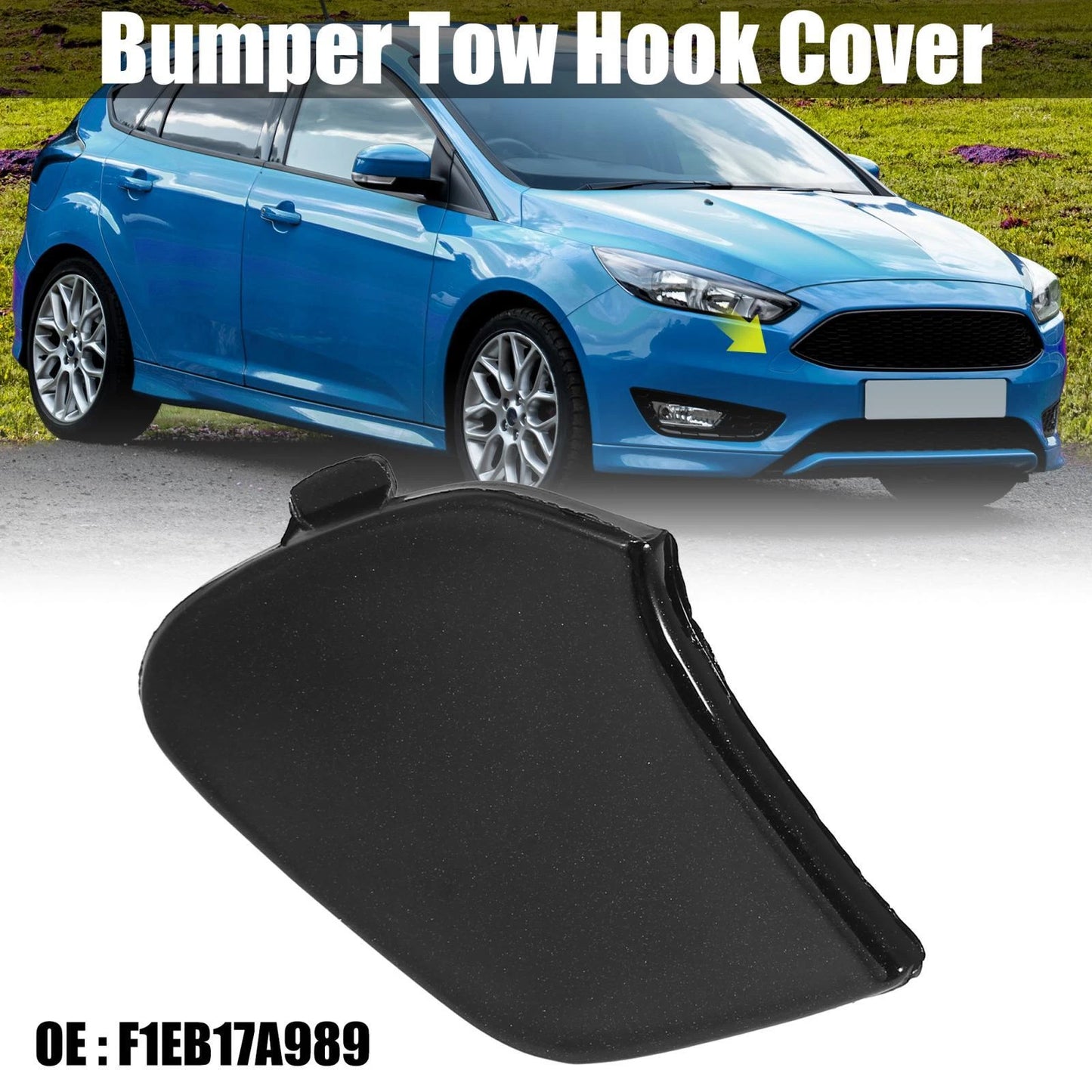 Black Front Bumper Tow Hook Eye Cover for Ford Focus MK3 (2014-2018)