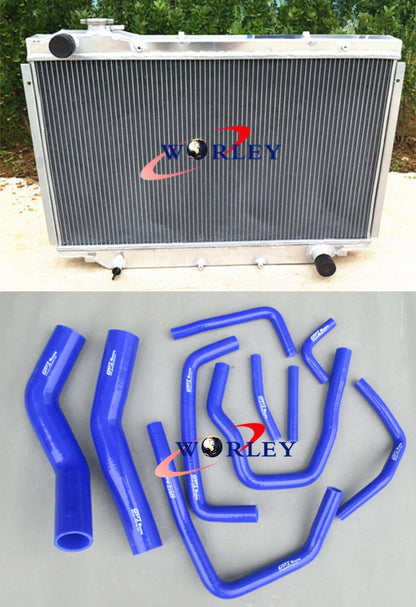 Aluminum Radiator + Black Hose for Toyota Landcruiser HZJ80 HDJ80 (90-98)