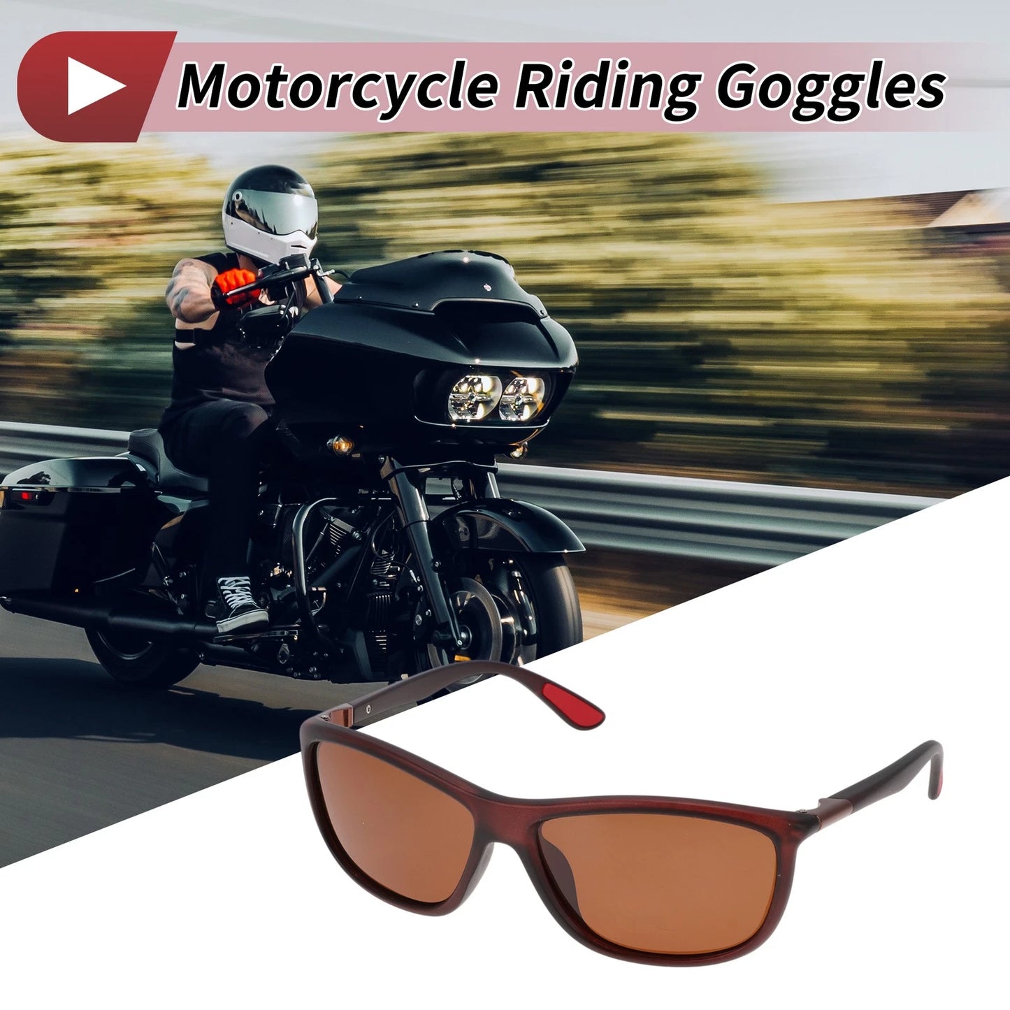 Motorcycle Riding Goggles Brown Lens Black Frame Tri-acetel Cellulose