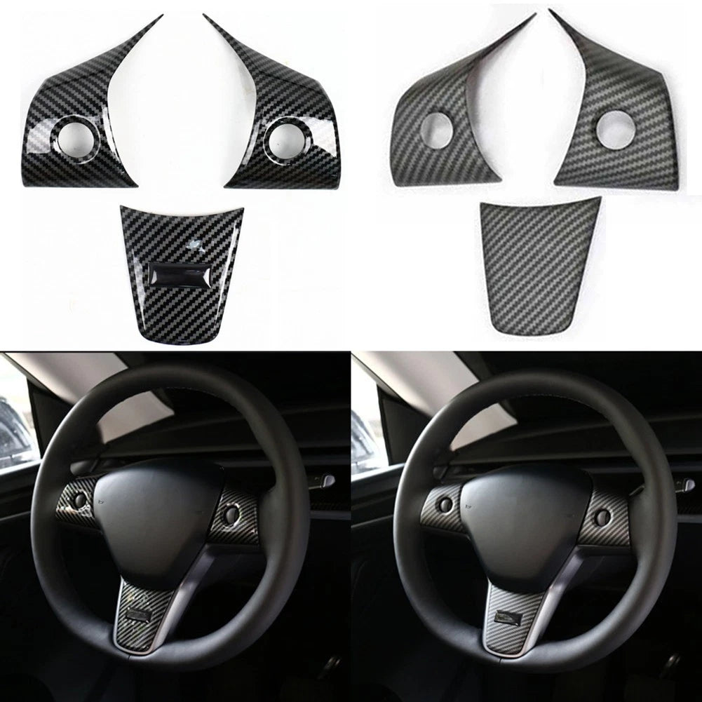 Carbon Fiber Interior Steering Wheel Trim for Tesla Model 3 (2017–2024)
