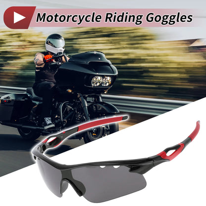 Set Motorcycle Riding Goggles Dark Gray Lens Red Frame for PC Cycling Sunglasses