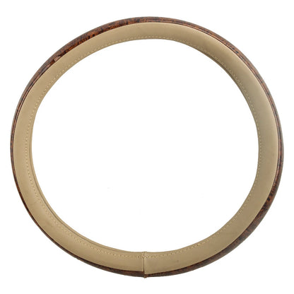 15" Beige Wood Grain Look Steering Wheel Cover for Car