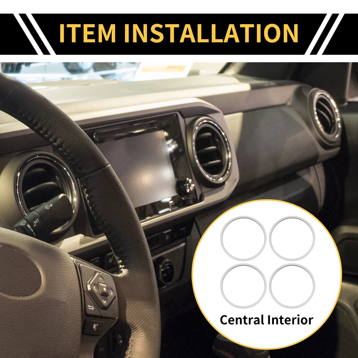 AC Vent Dashboard Decoration Rings for Toyota Tacoma (2016-2023) - Silver Tone Set