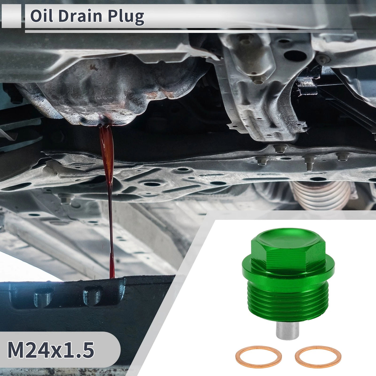 Set M24x1.5 Engine Oil Drain Plug with Gasket Green for Car, Motorcycle, Boat