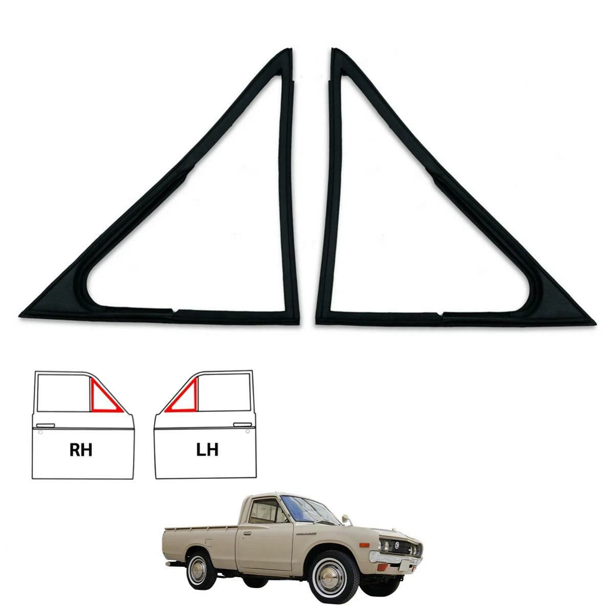 Pair Window Rubber 1/4 Vent Seal Fits Nissan Datsun 620 Pickup 1500 Ute 1972-79