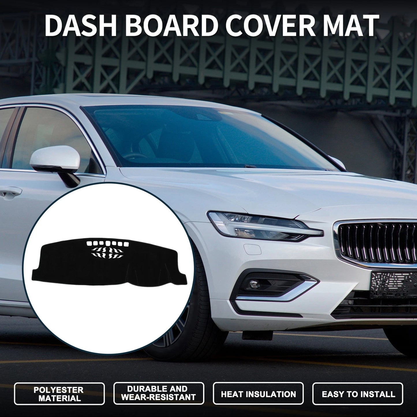 Dashboard Cover Mat for Volvo S90 Sun Protector Black (2017-2019)