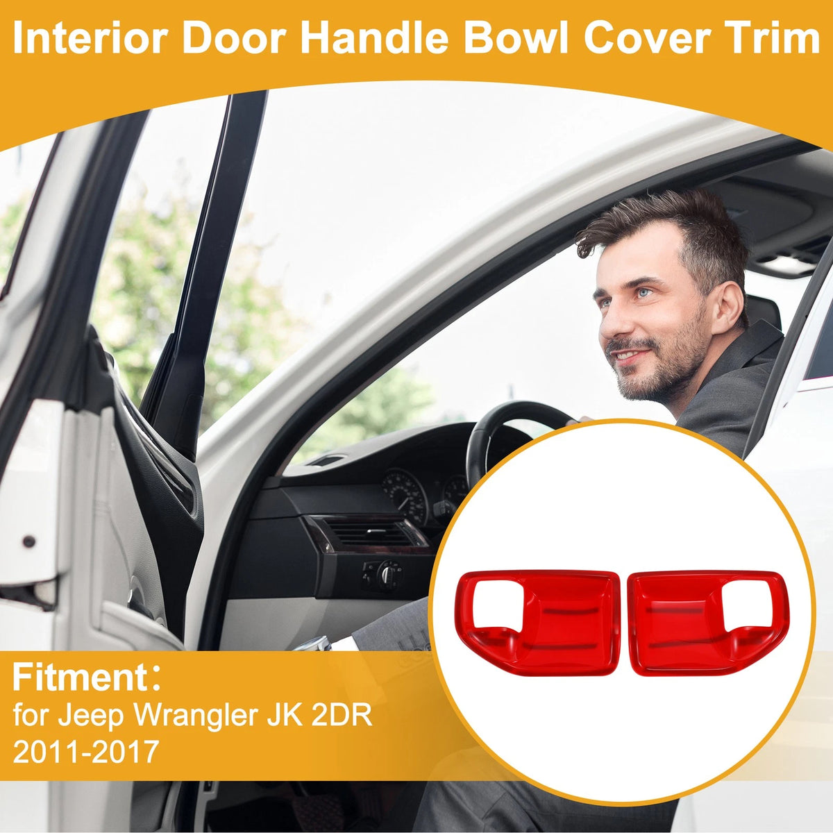 Interior Door Handle Bowl Cover Trim for Jeep Wrangler JK 2011-2017 Red 2 x