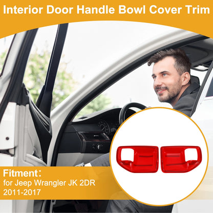 Interior Door Handle Bowl Cover Trim for Jeep Wrangler JK 2011-2017 Red 2 x