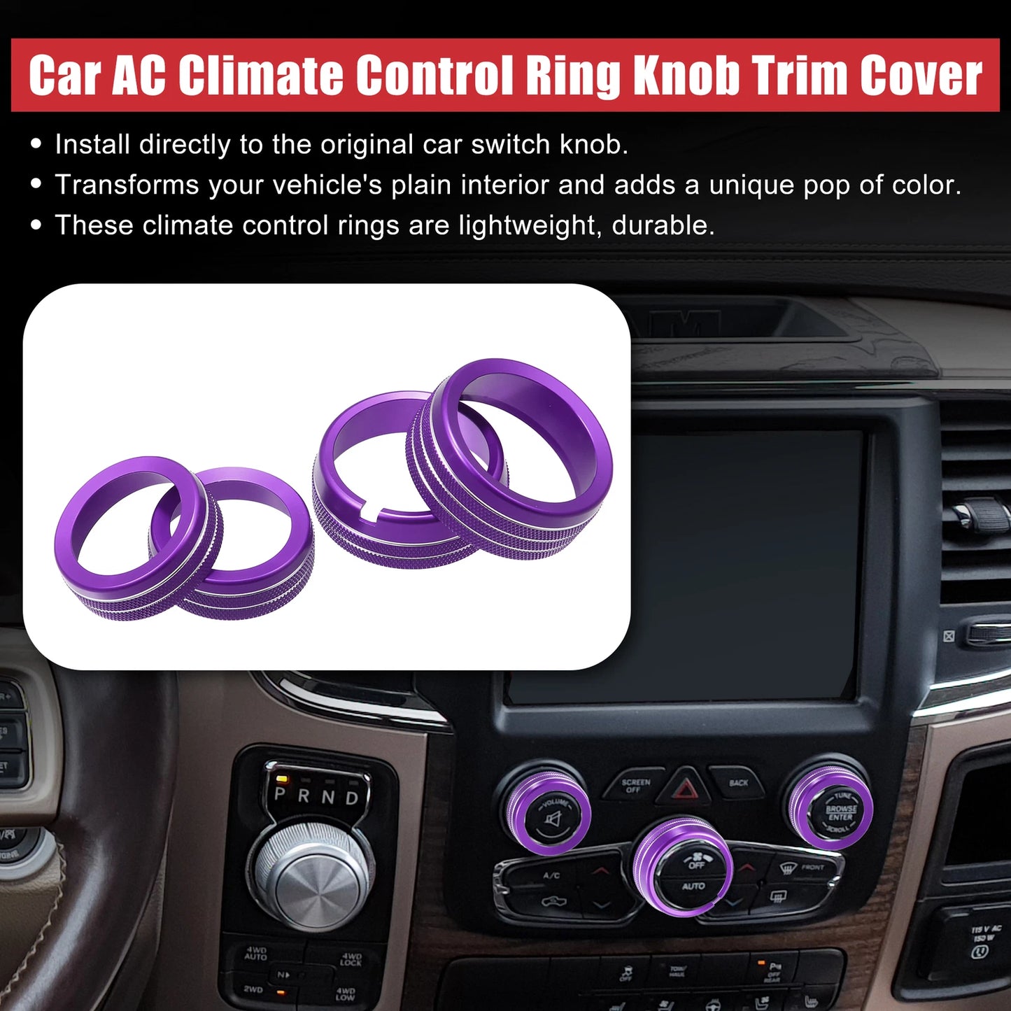 4 x AC Switch Knob Cover Ring Trim for Dodge Ram 1500 Purple