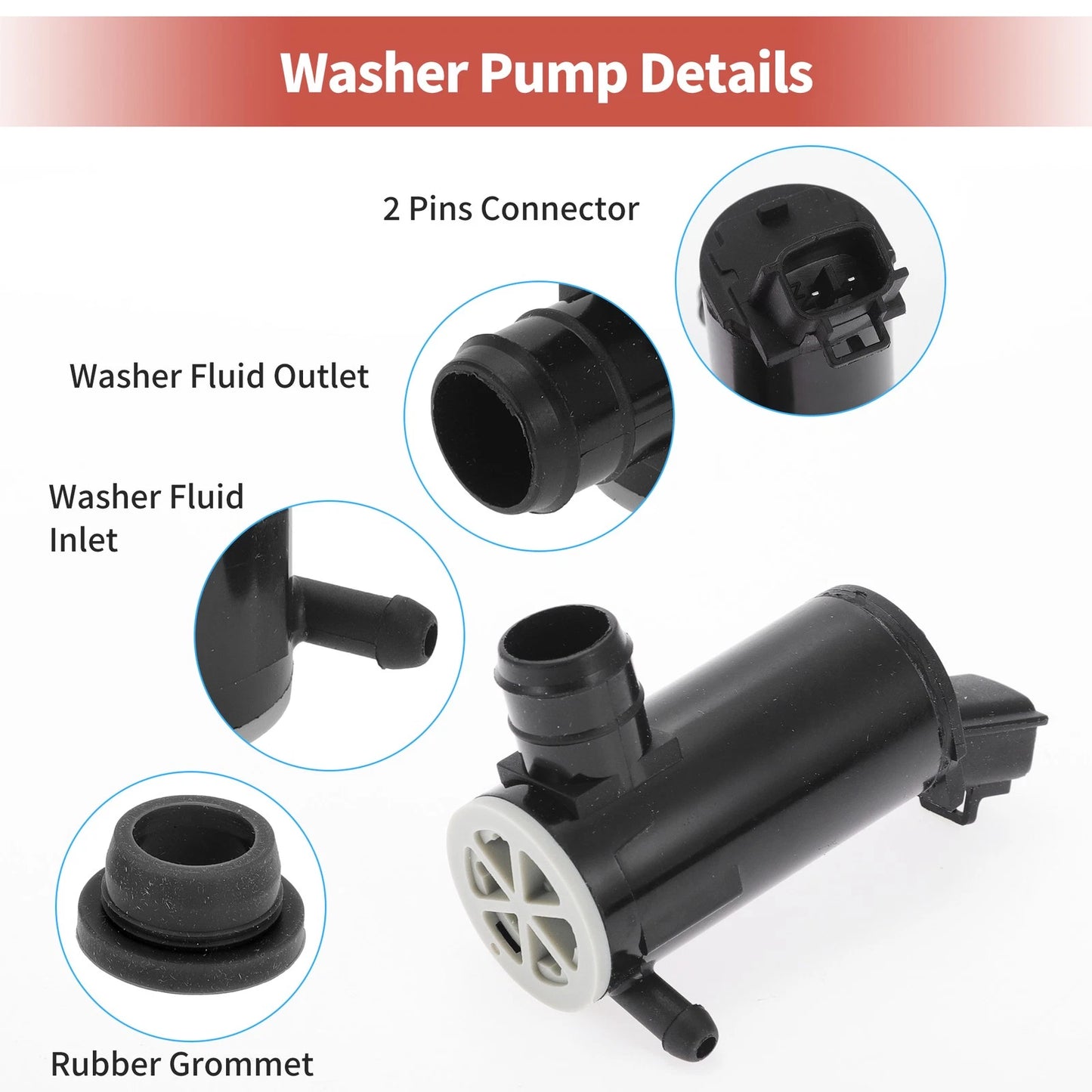 Windshield Washer Pump w/ Grommet for Honda Fit (2007-2014)