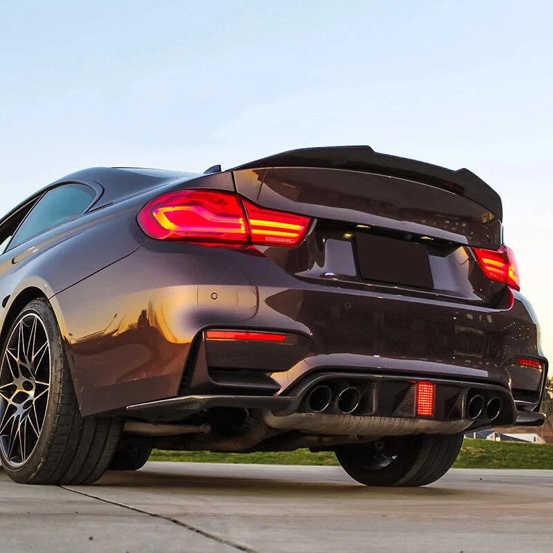 Glossy Black Rear Bumper Diffuser Lip with Lights for 2015-2020 BMW M3 M4