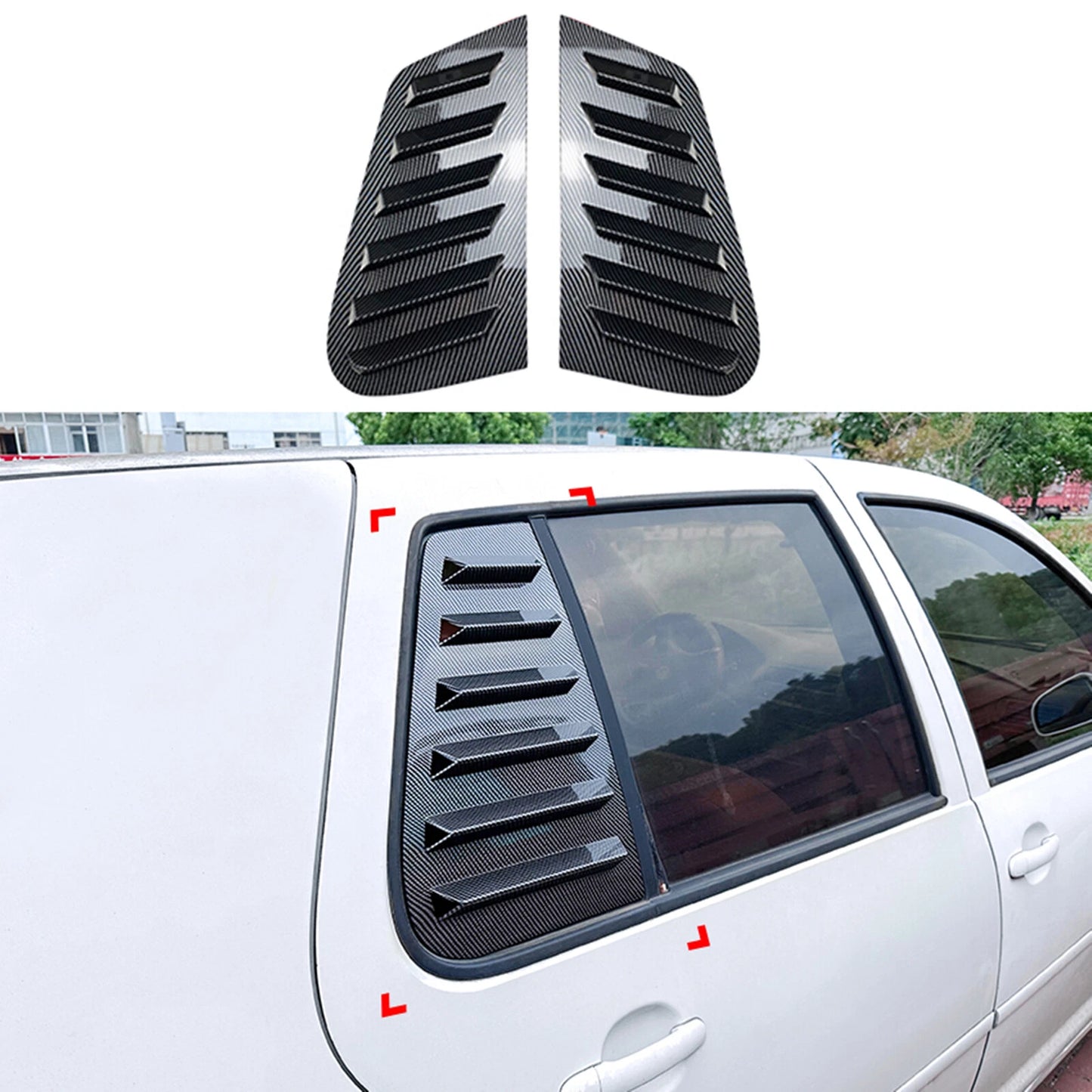 2 x Carbon Fiber Look Rear Window Louvers for VW Golf 4 MK4 (1997-2006)
