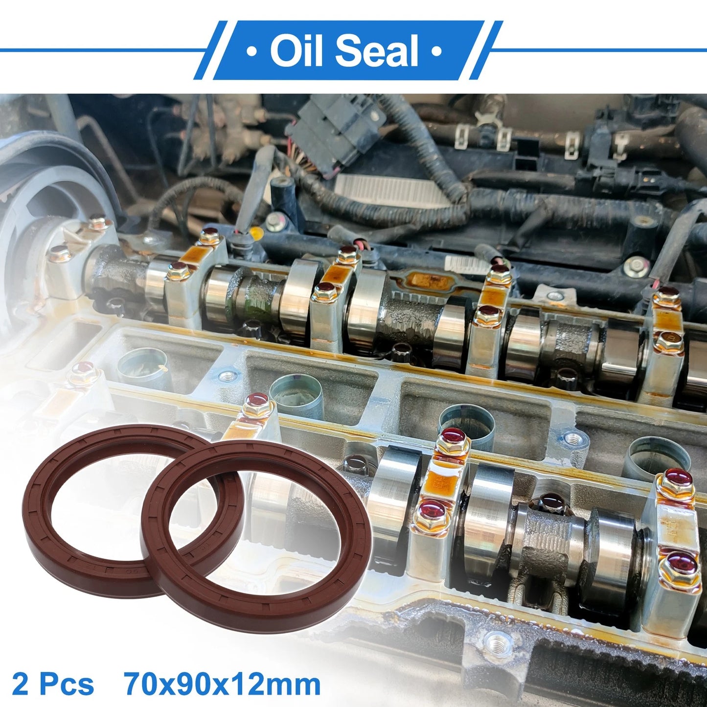 Oil Seal 2 x Seal Ring Rotary Shaft Seal FKM Rubber 70x90x12mm Brown