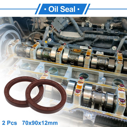 Oil Seal 2 x Seal Ring Rotary Shaft Seal FKM Rubber 70x90x12mm Brown
