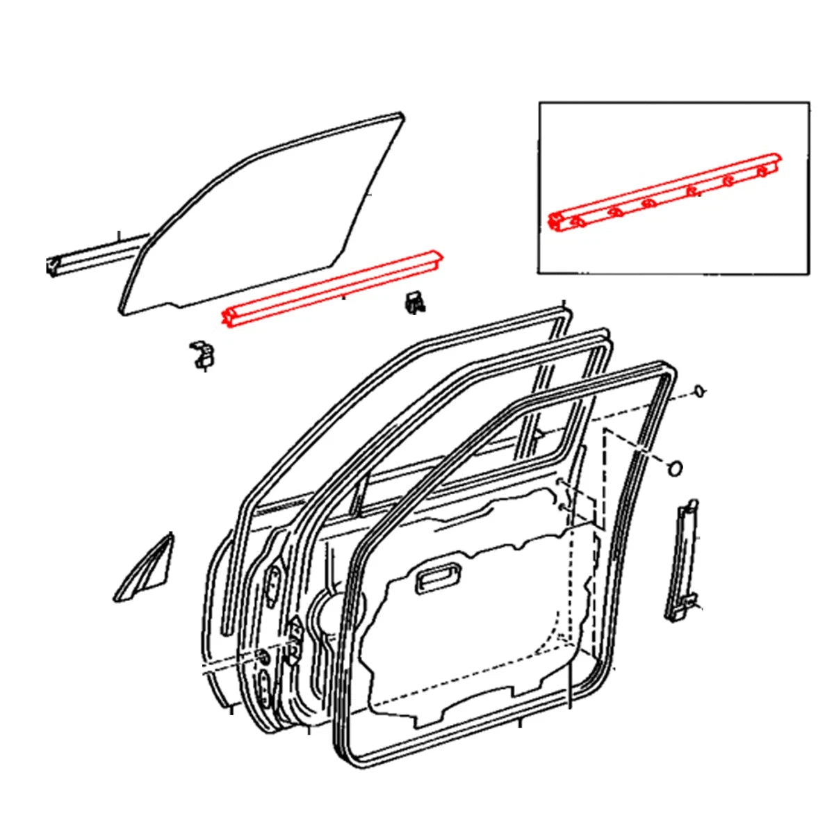 Front Door Glass Weatherstrip for Toyota Land Cruiser FZJ80 HDJ80 HZJ81 1990-1997