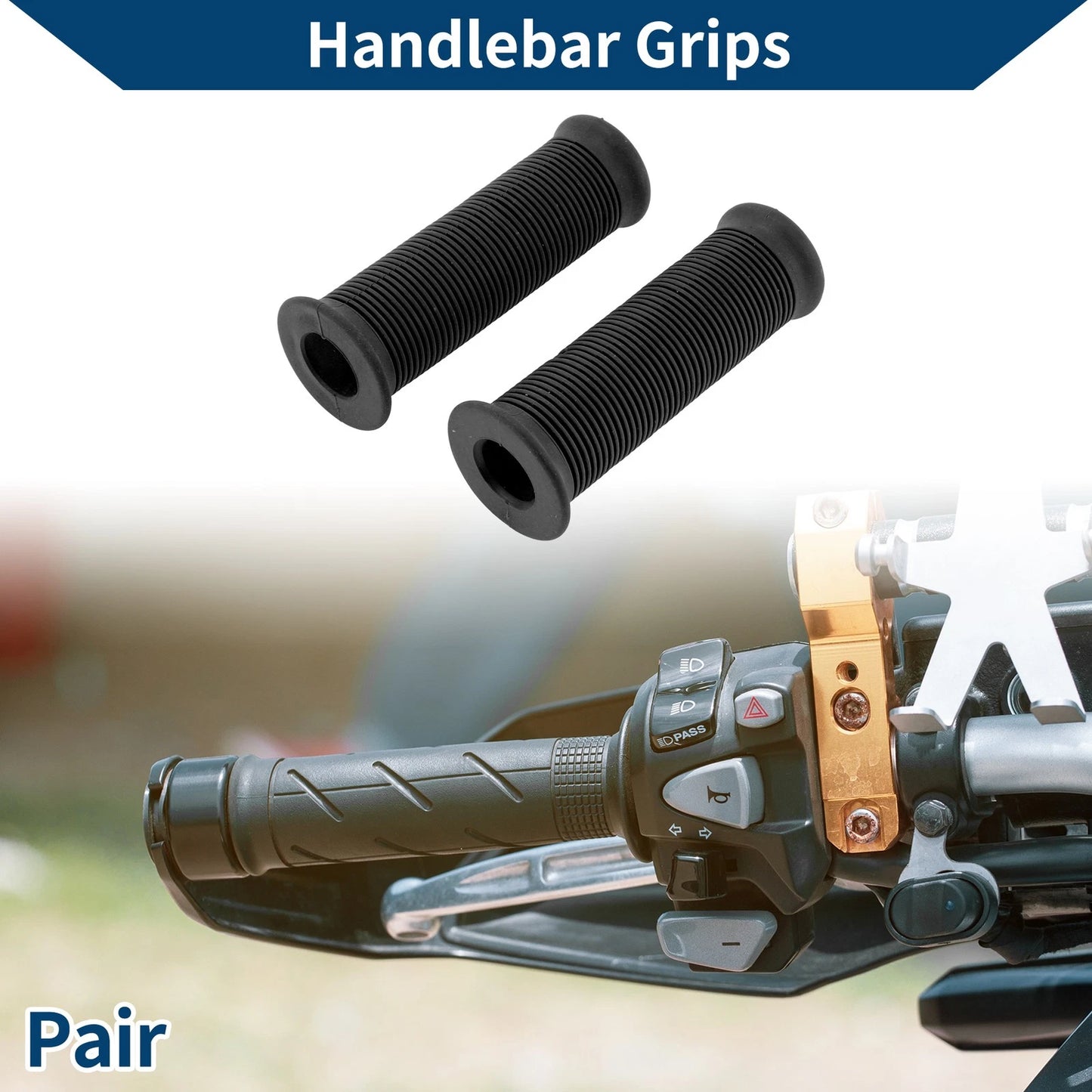 7/8 22mm Hand Grips Cover Rubber Black 1 pair for Motorcycle