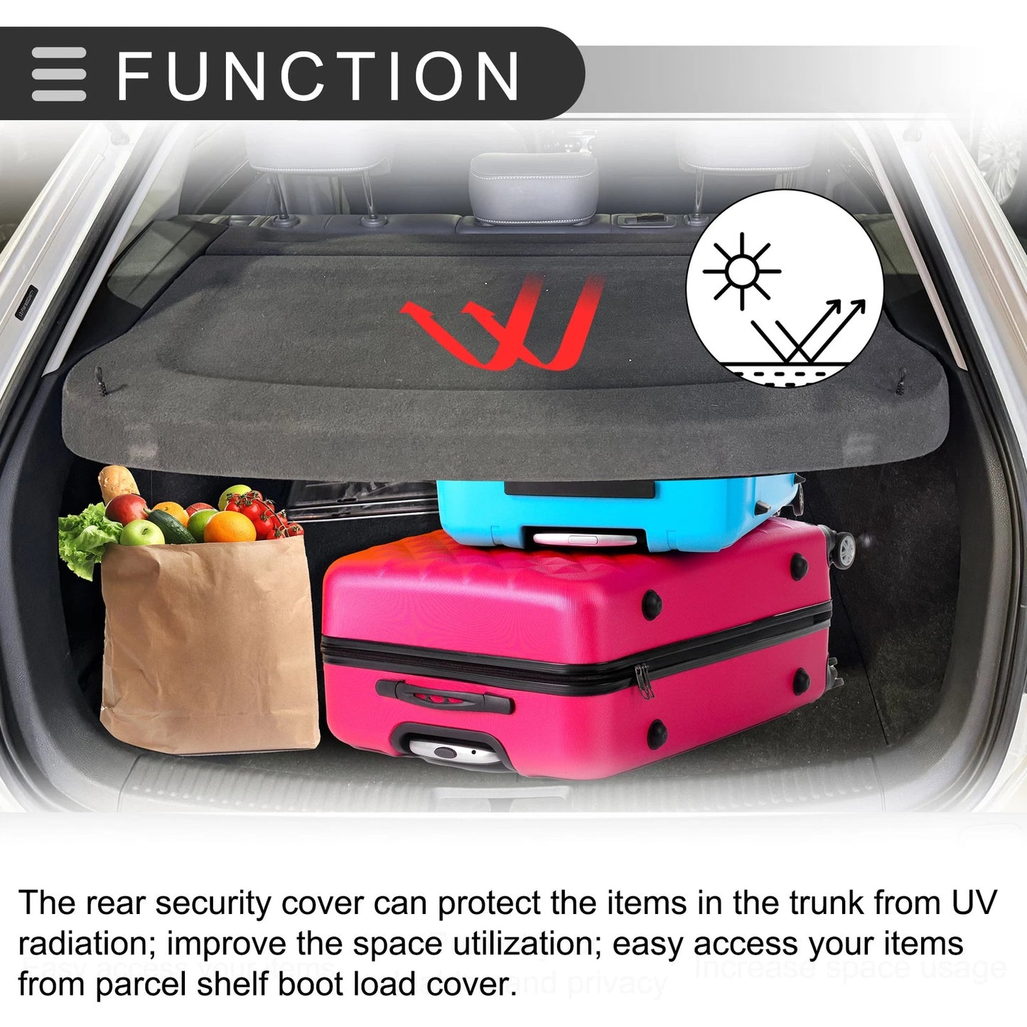 Rear Parcel Shelf Boot Load Cover for Honda Fit (2015-2020) Black Cargo Cover