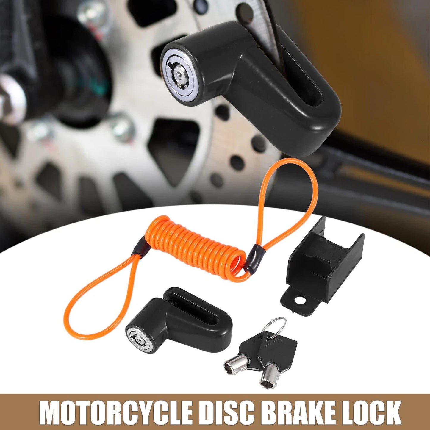Disc Brake Lock Black with Orange Rope Set for Universal Motorcycle