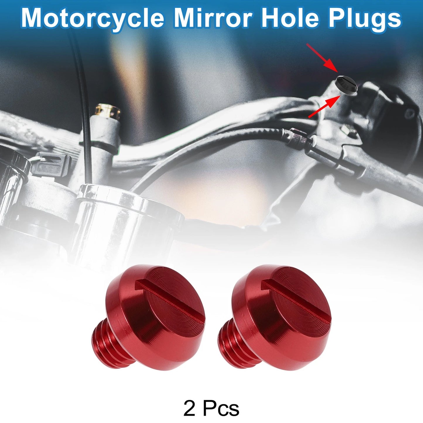 2 x Mirror Hole Plugs Left M8x1.25 Motorcycle Mirror Screws Red for Motorcycle