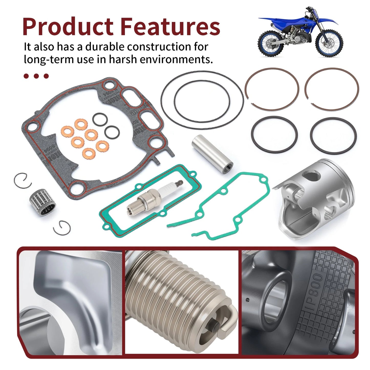 Piston & Gasket Kit for Yamaha YZ250 2005-2024 66.4mm Bore w/ Rings